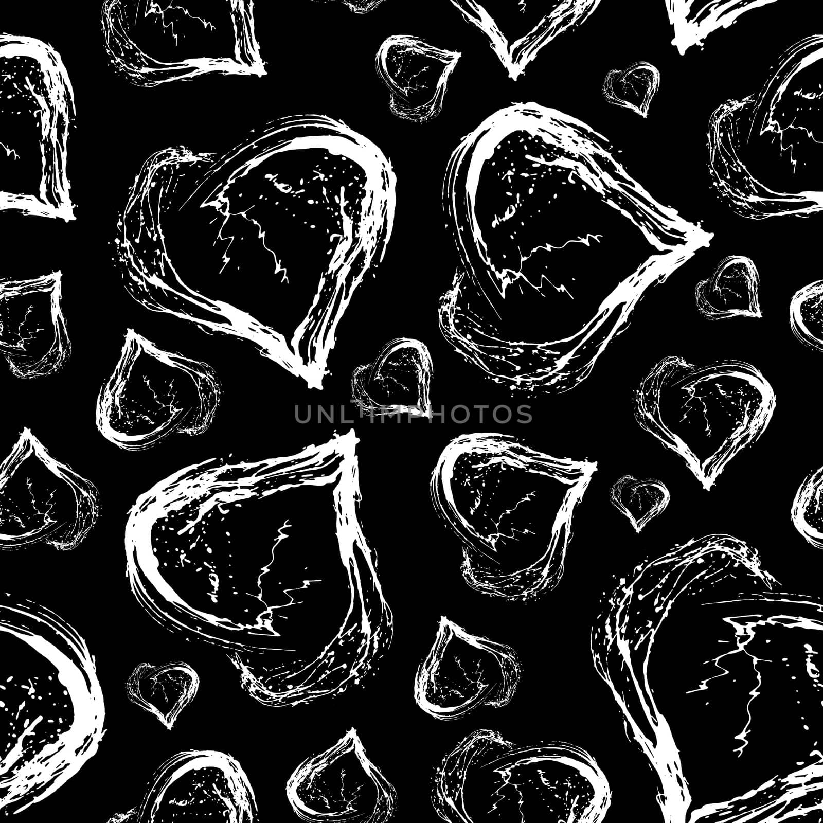 Abstract Valentine heart seamless pattern. Grunge splash draw paint