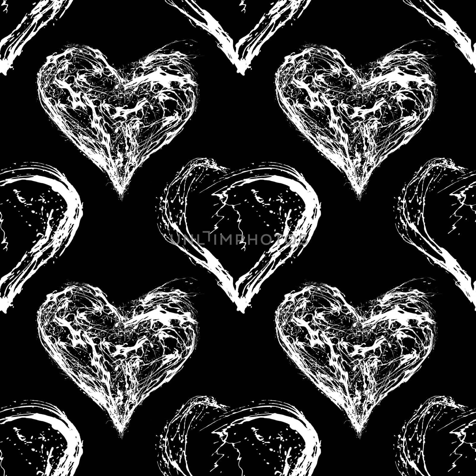 Abstract Valentine heart seamless pattern. Grunge splash draw paint