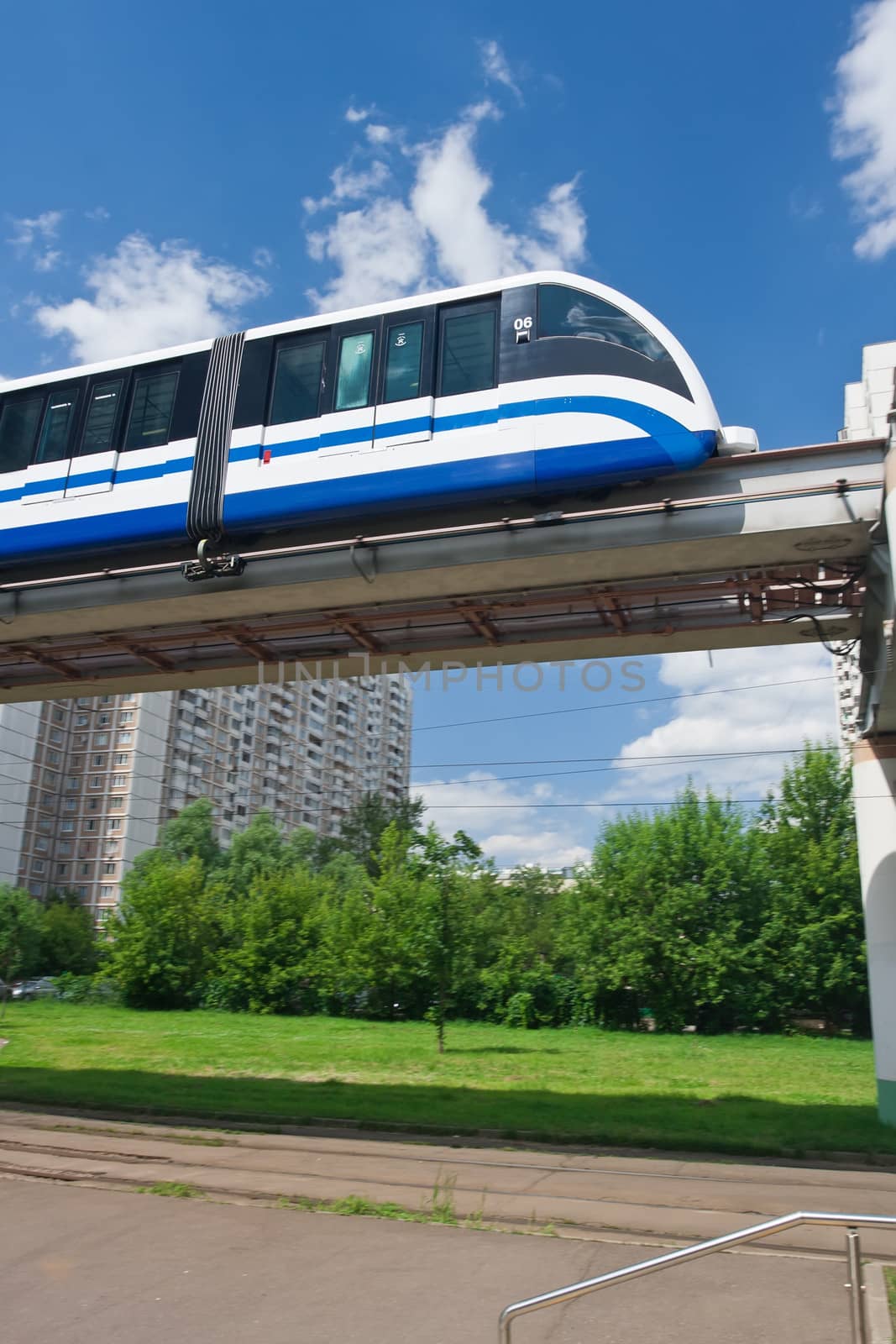 Modern monorail fast train on railway, Moscow, Russia