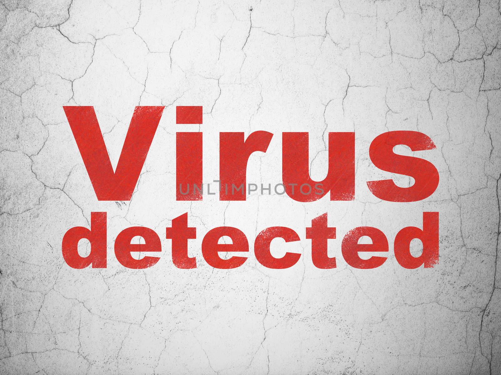 Privacy concept: Red Virus Detected on textured concrete wall background, 3d render