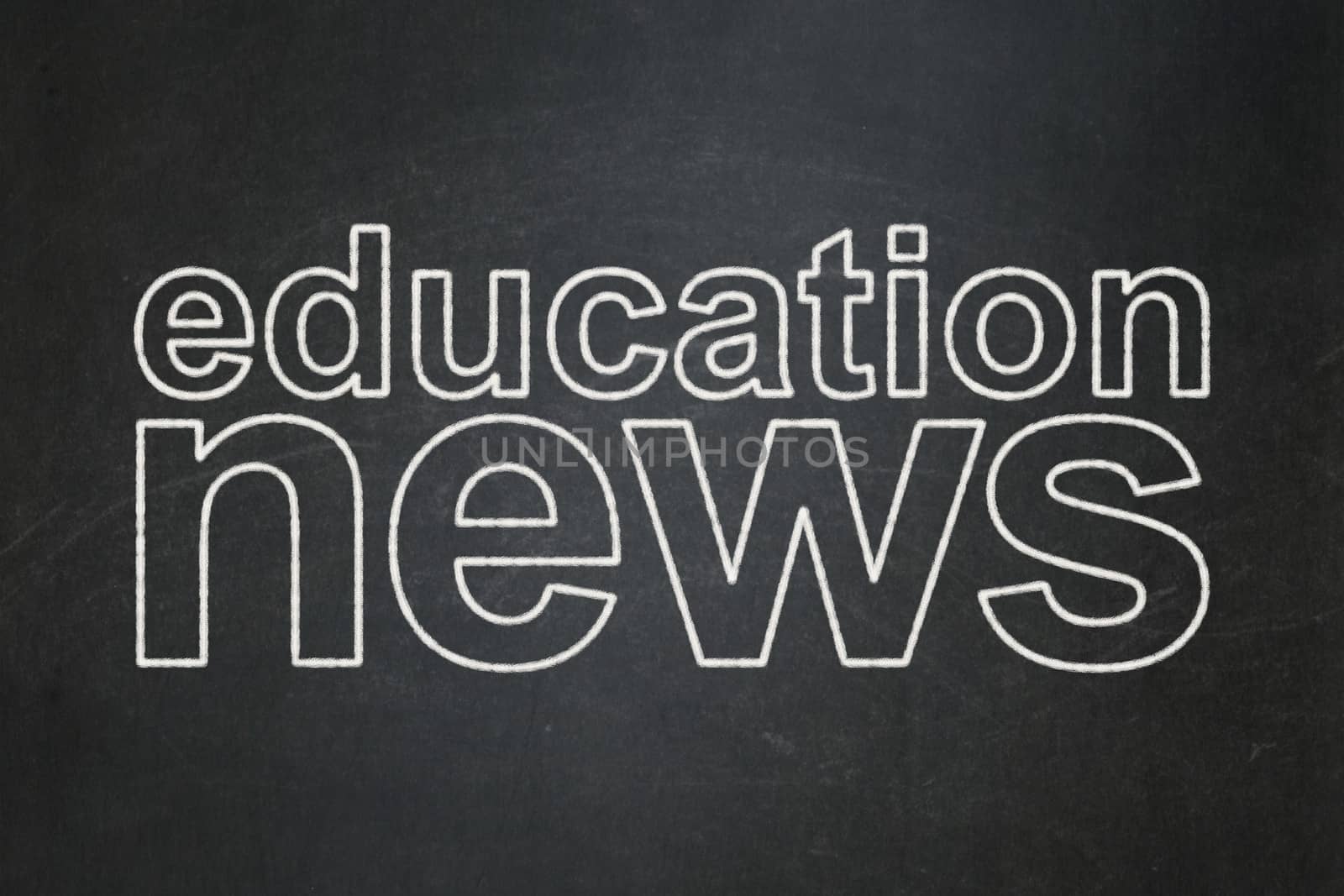 News concept: text Education News on Black chalkboard background, 3d render