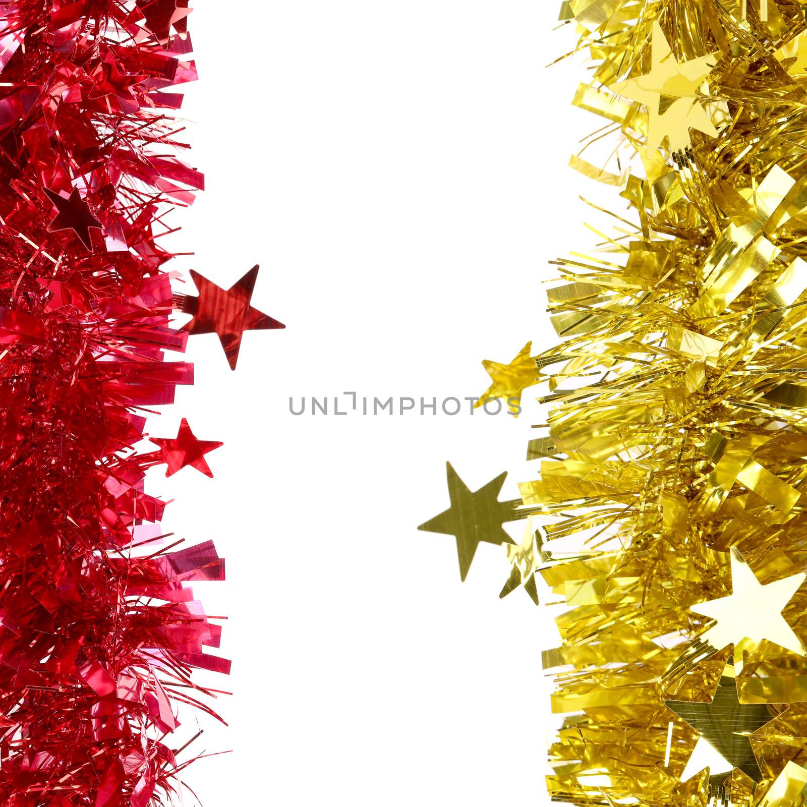 Christmas red and yellow tinsel. Whole background.