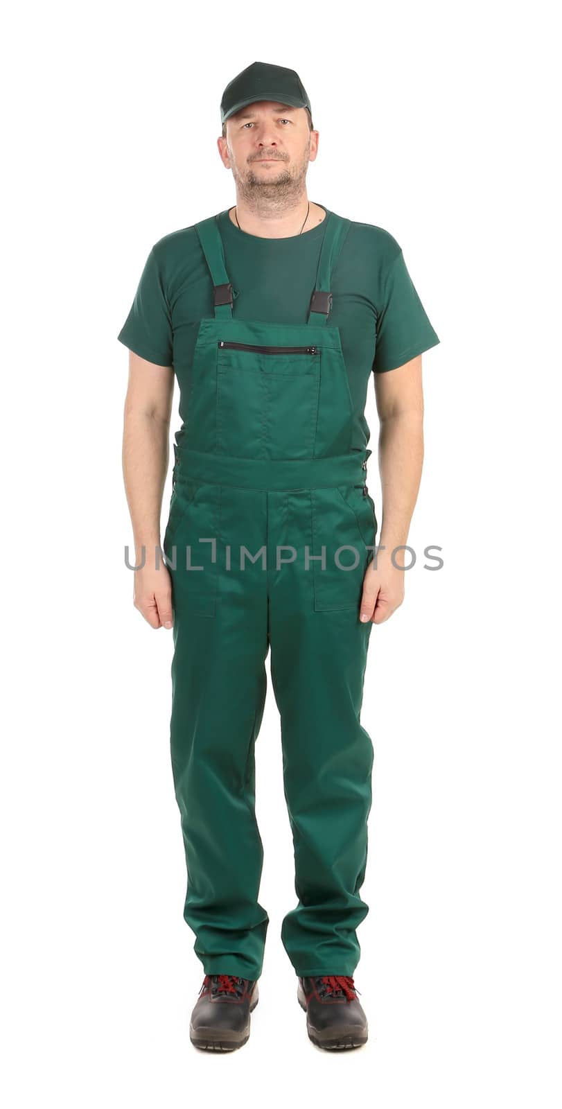 Worker in green overalls. Front by indigolotos