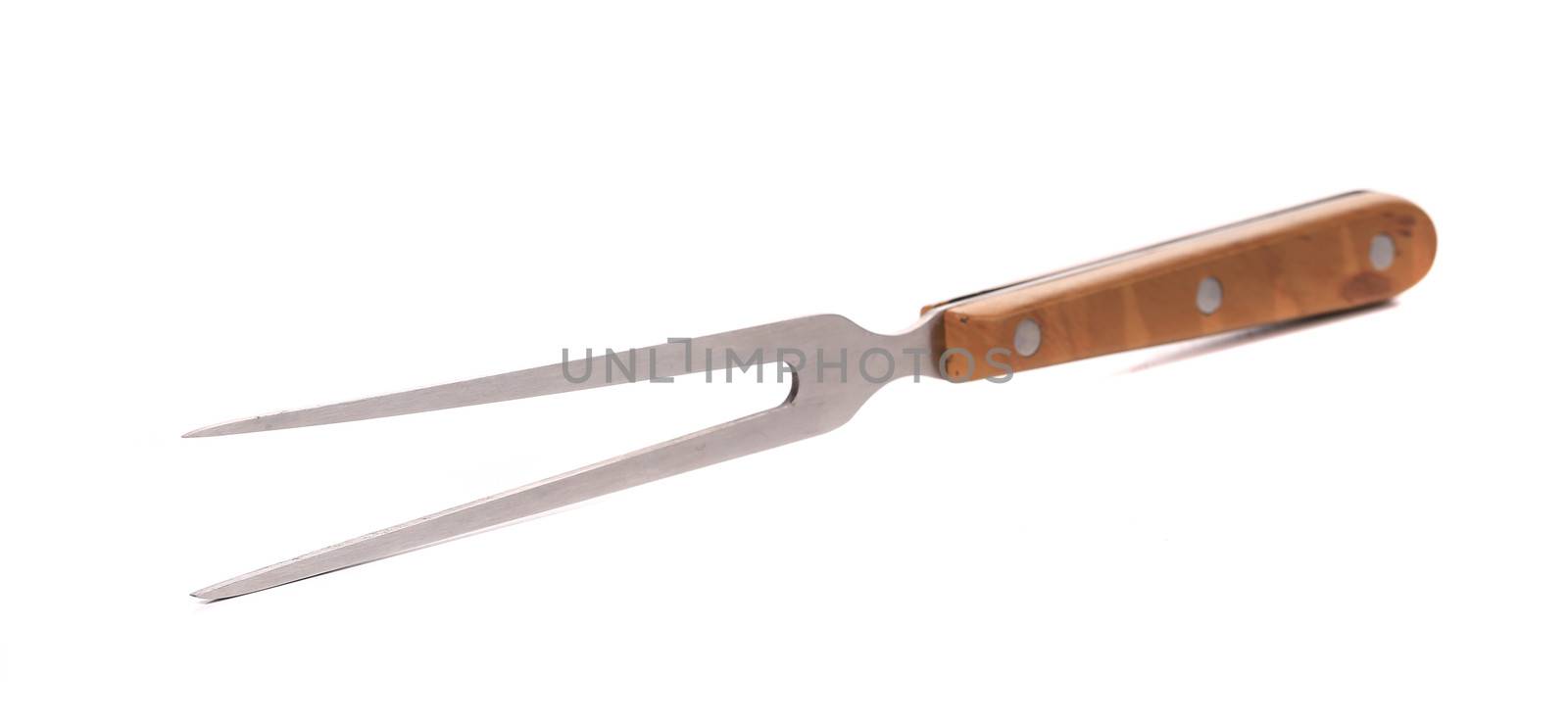 Close up of cheese fork. Isolated on a white background.