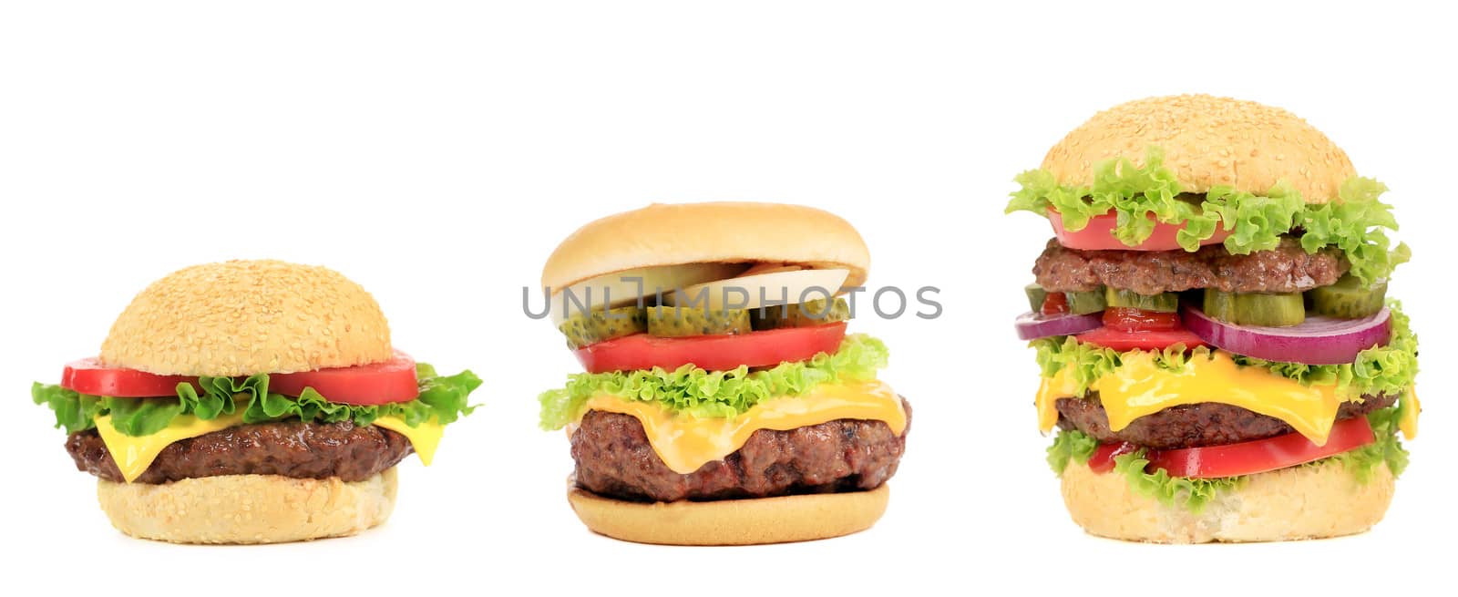 Three appetizing hamburgers. by indigolotos
