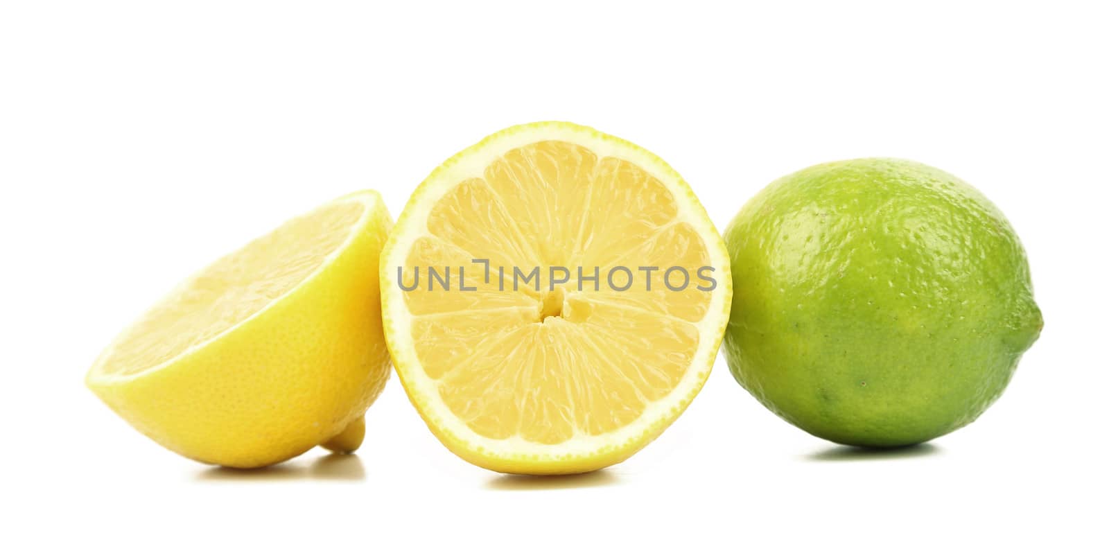 Lime and lemon slices. Isolated on a white background.
