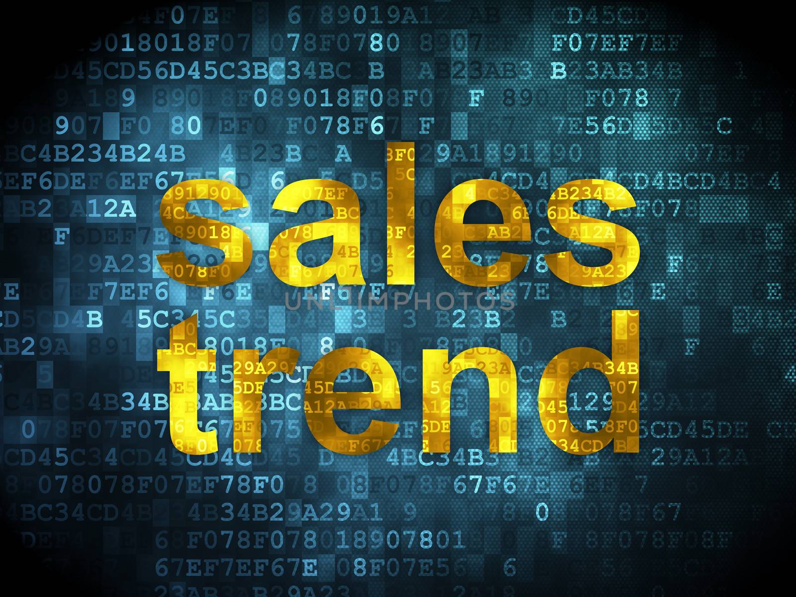 Marketing concept: pixelated words Sales Trend on digital background, 3d render