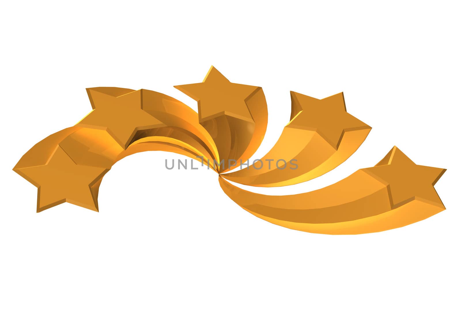 Gold Stars. Isolated on white. Three dimensional render.