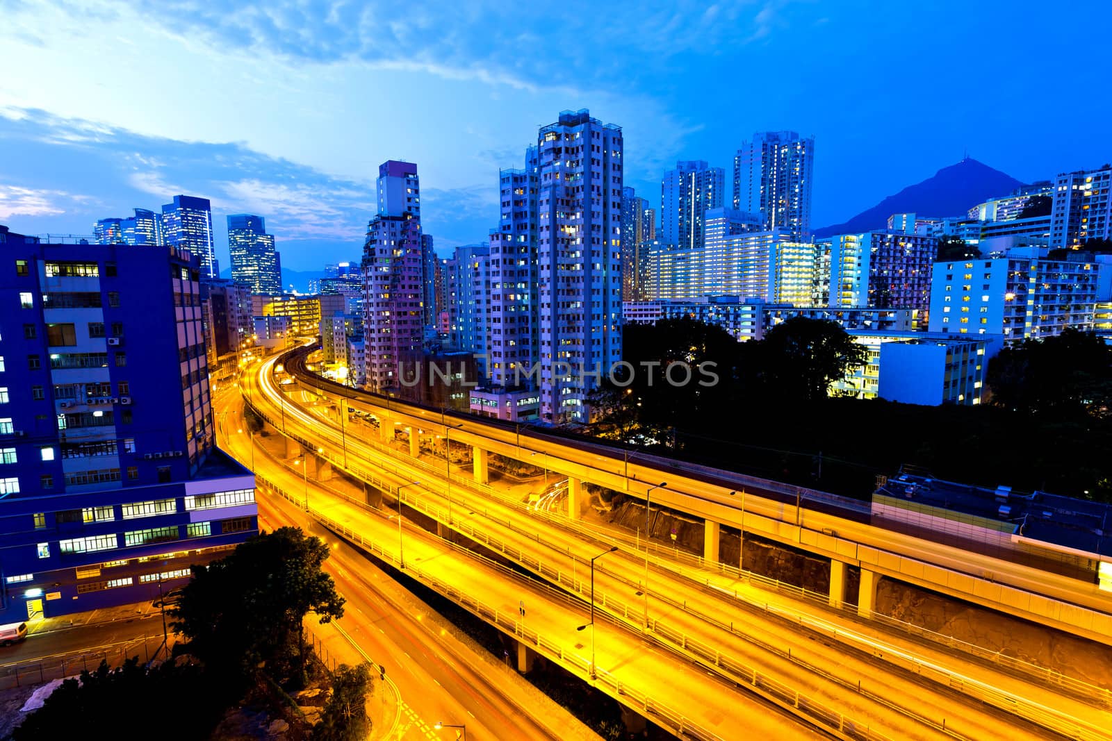 Modern urban traffic at night