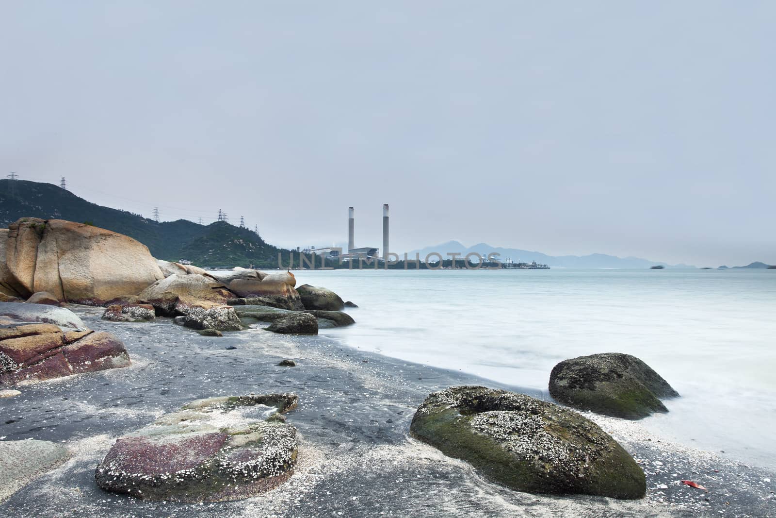 Power plant at coast with low saturation feeling