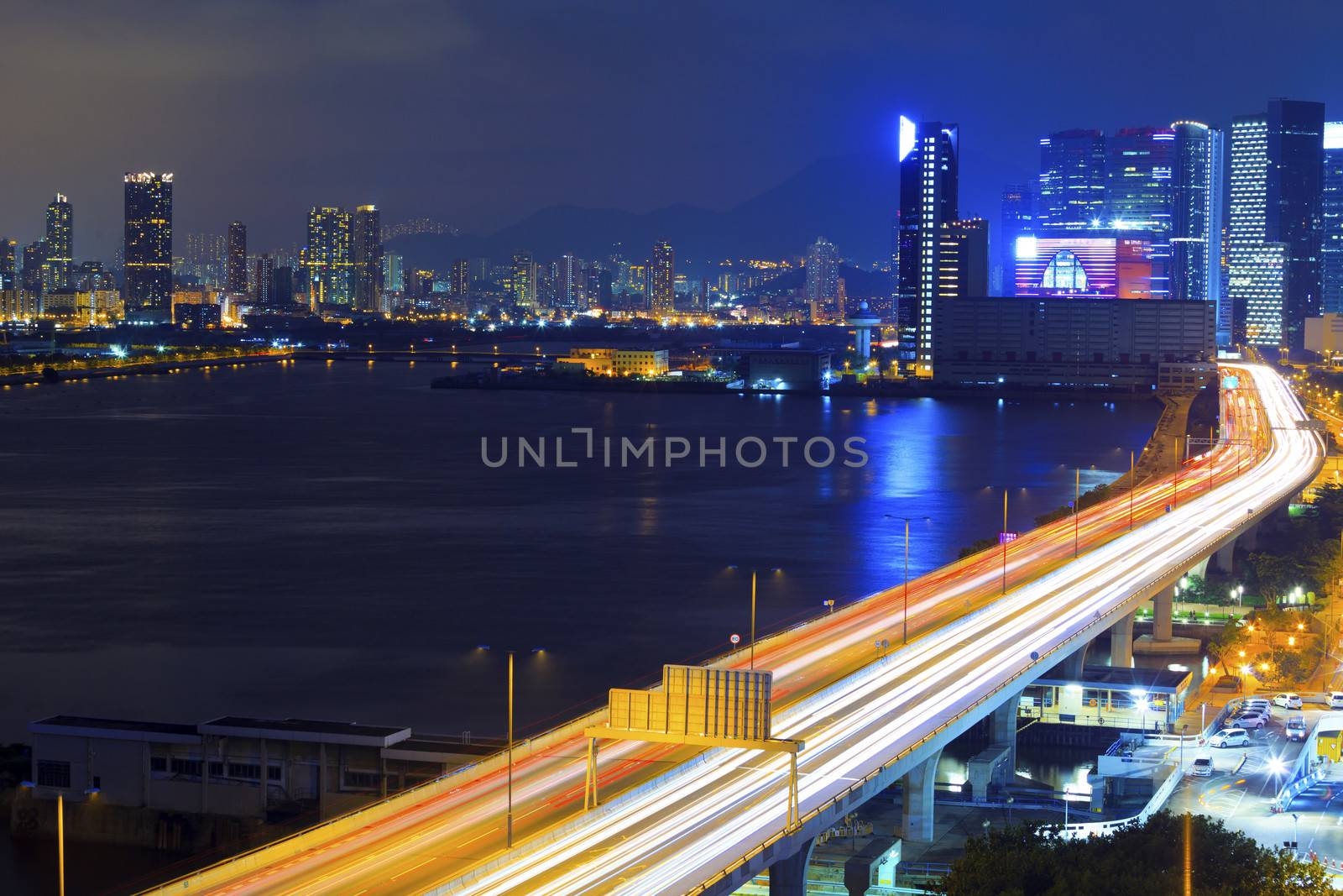 Overpass of the light trails with beautiful curves