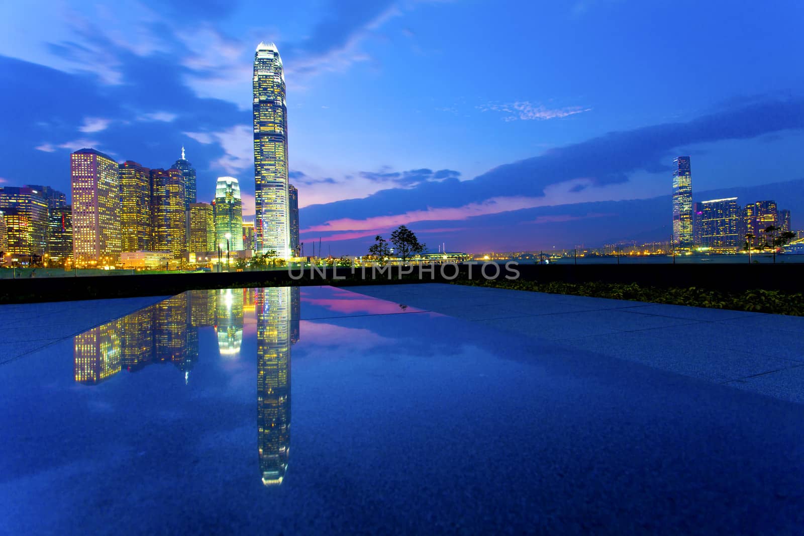 City downtown in Hong Kong at night