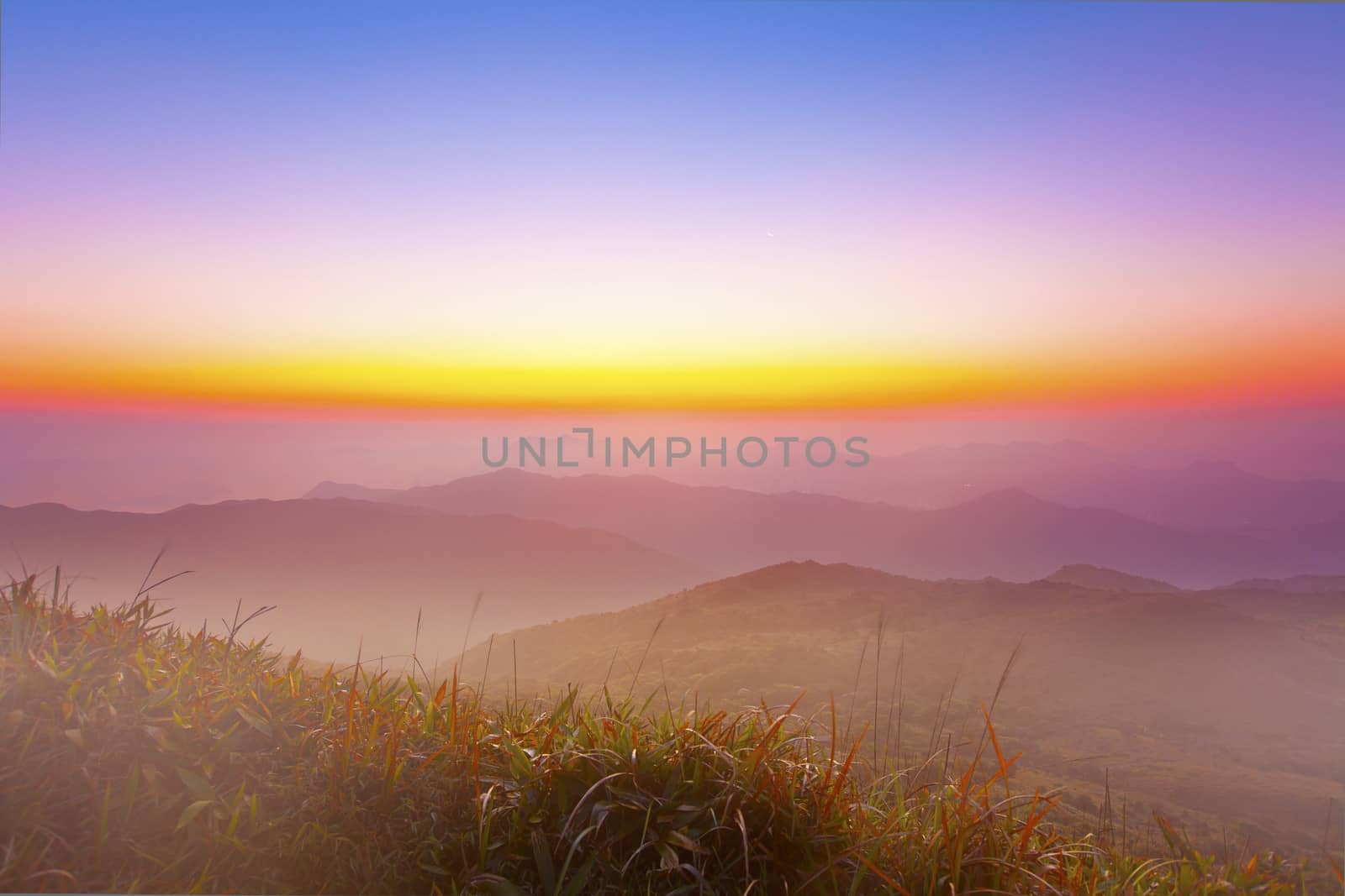 Majestic morning mountain landscape with colorful sky