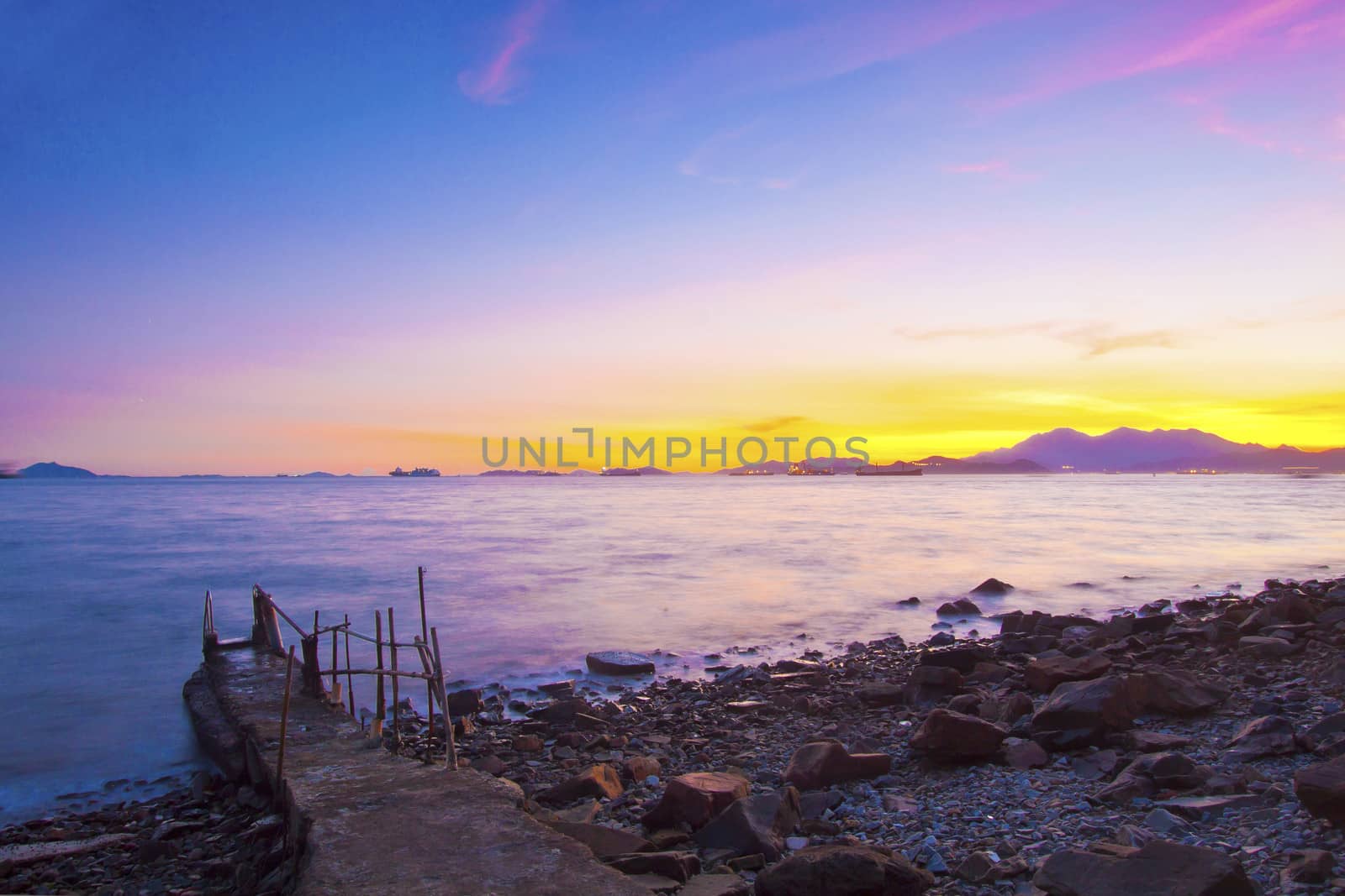 Beautiful sunset along the coast in Hong Kong