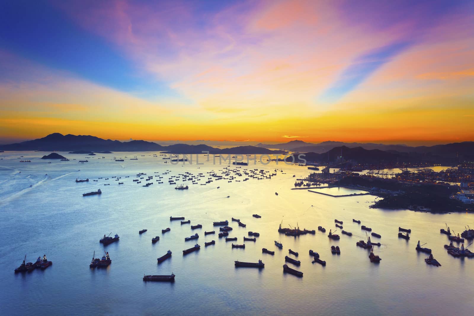 Sunset over the sea in Hong Kong