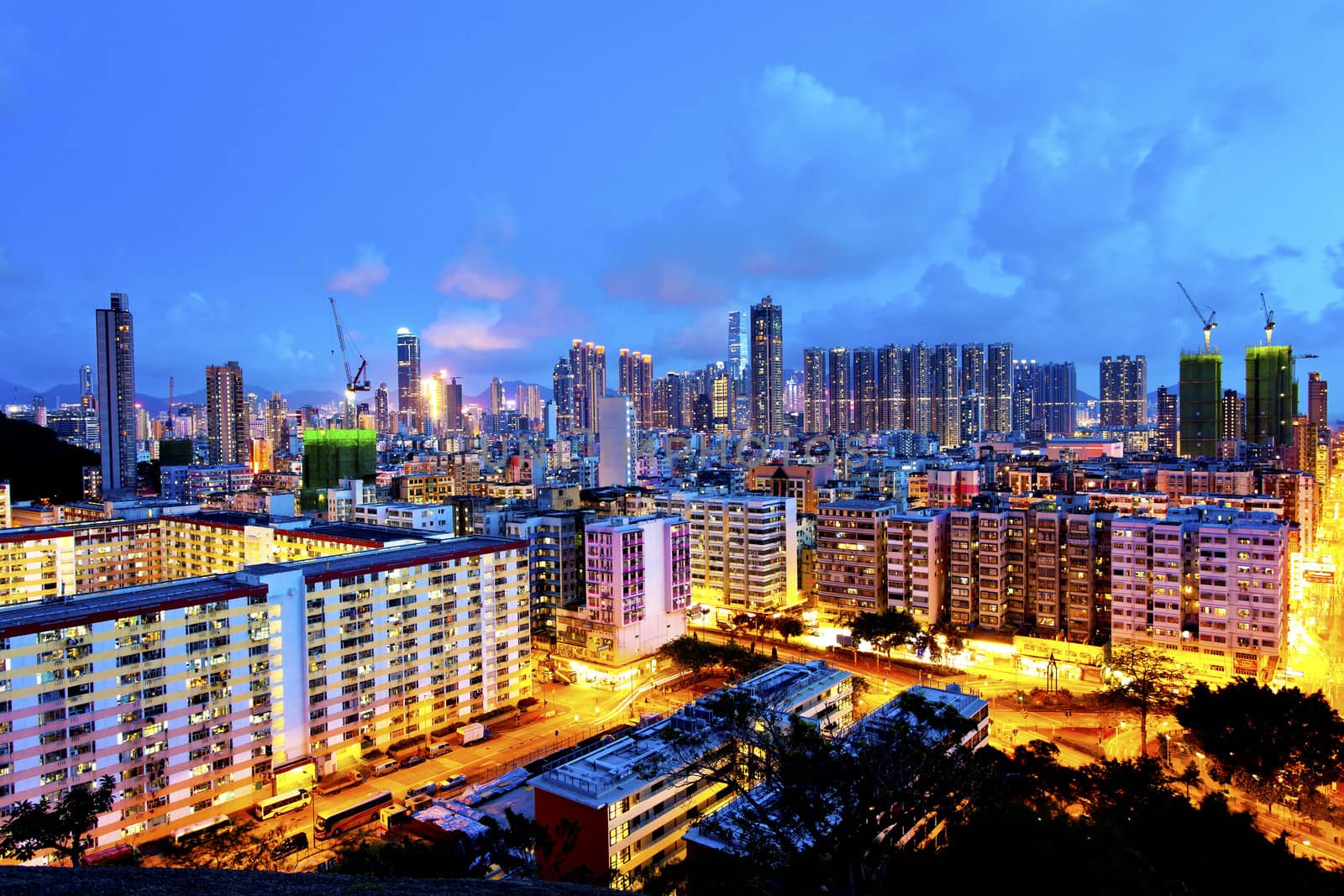 Sham Shui Po district in Hong Kong at night