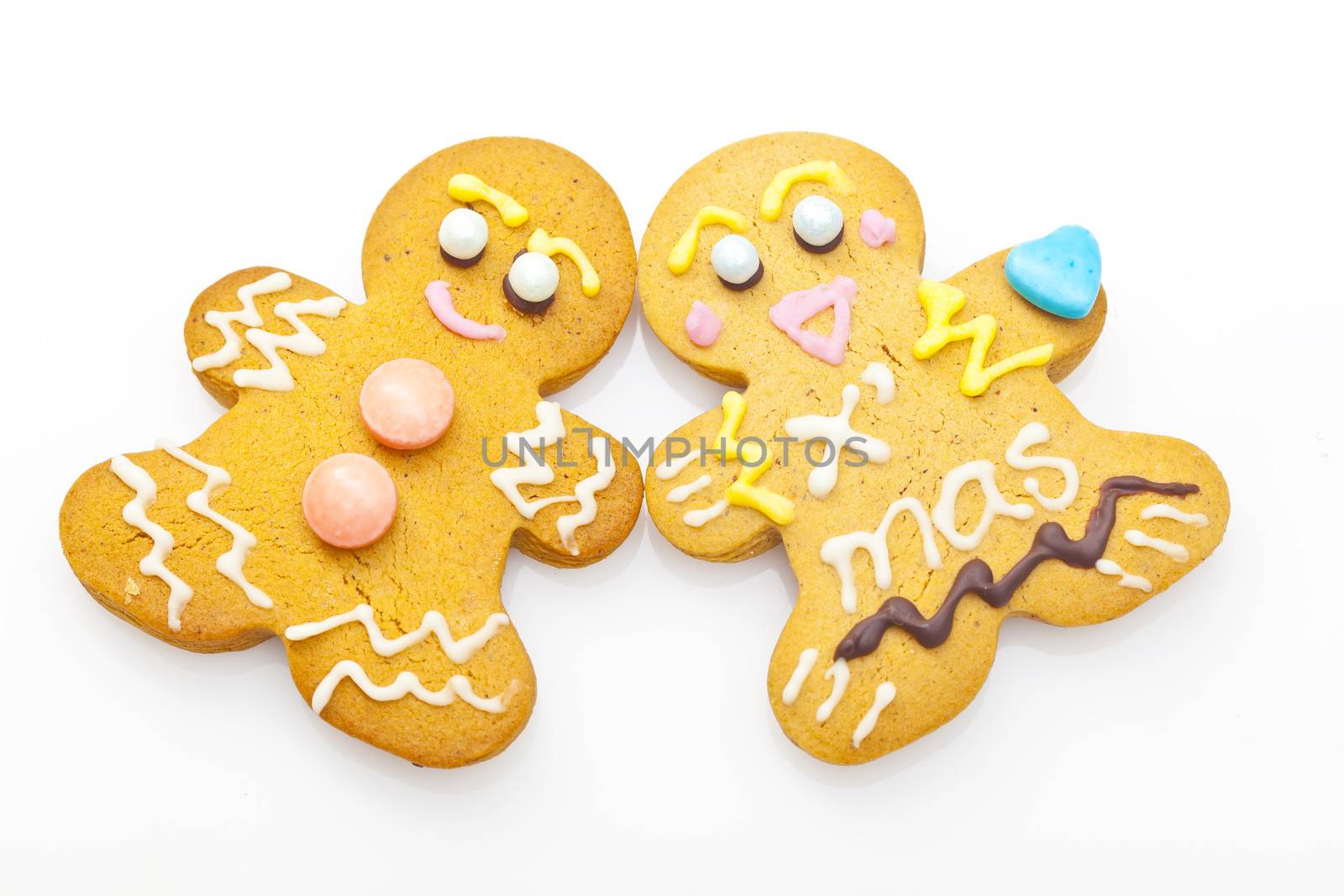 Ginger bread man cookies isolated on white background