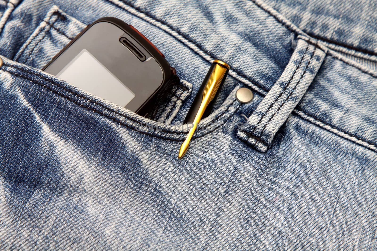 Blue jeans pocket with phone and pen by kawing921