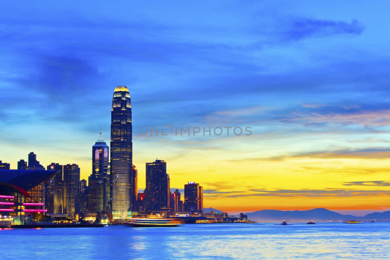 Hong Kong sunset in downtown