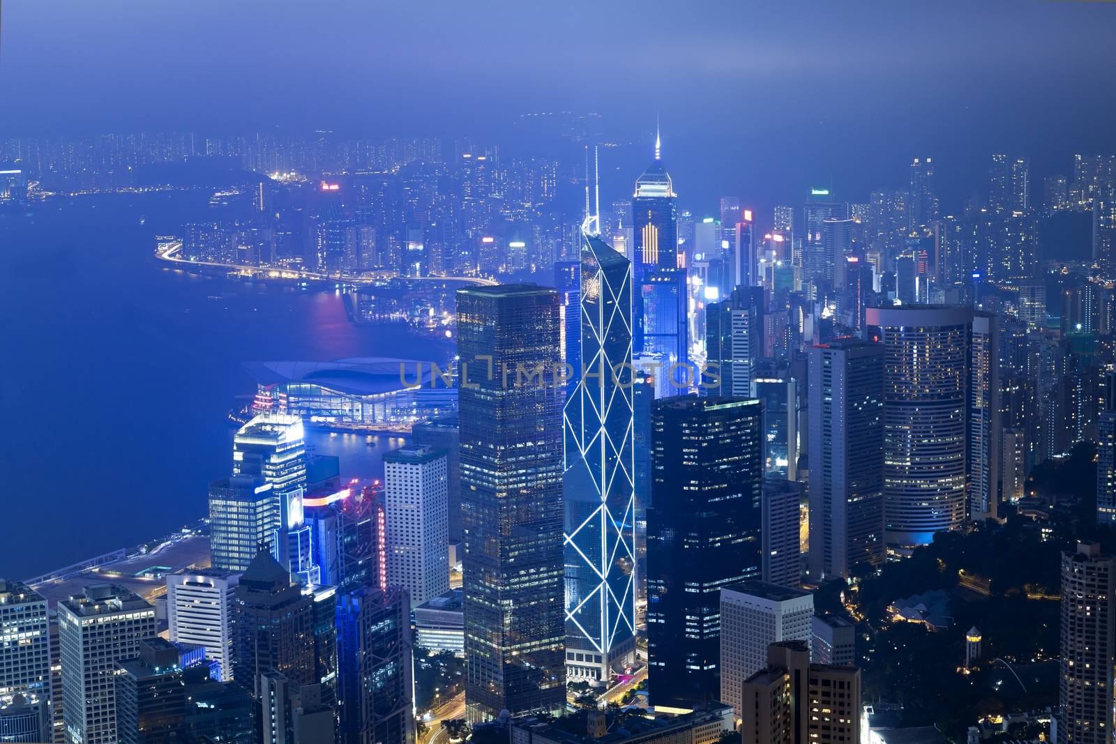 Hong Kong skyscrapers at night by kawing921