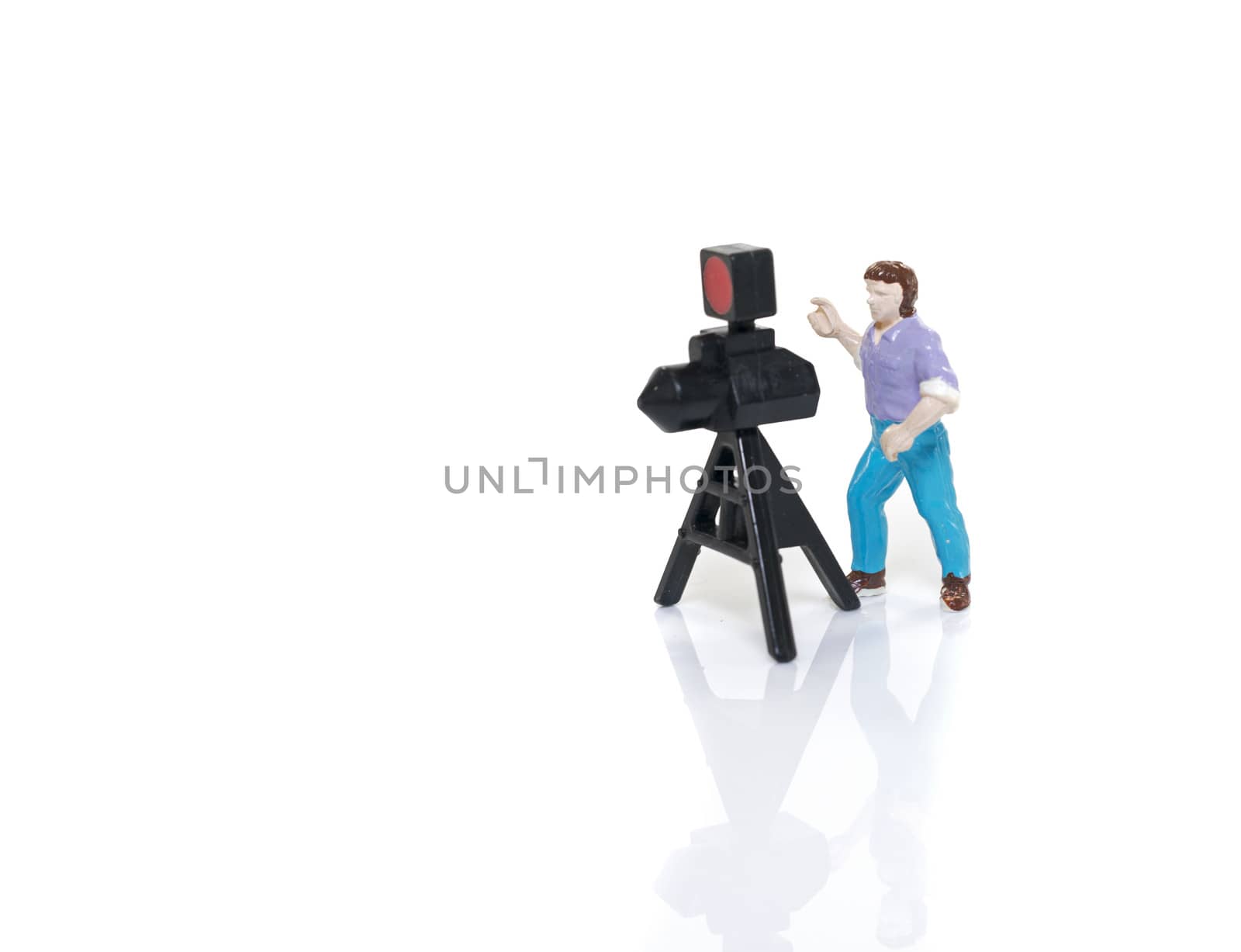 puppet man as photographer with camera
