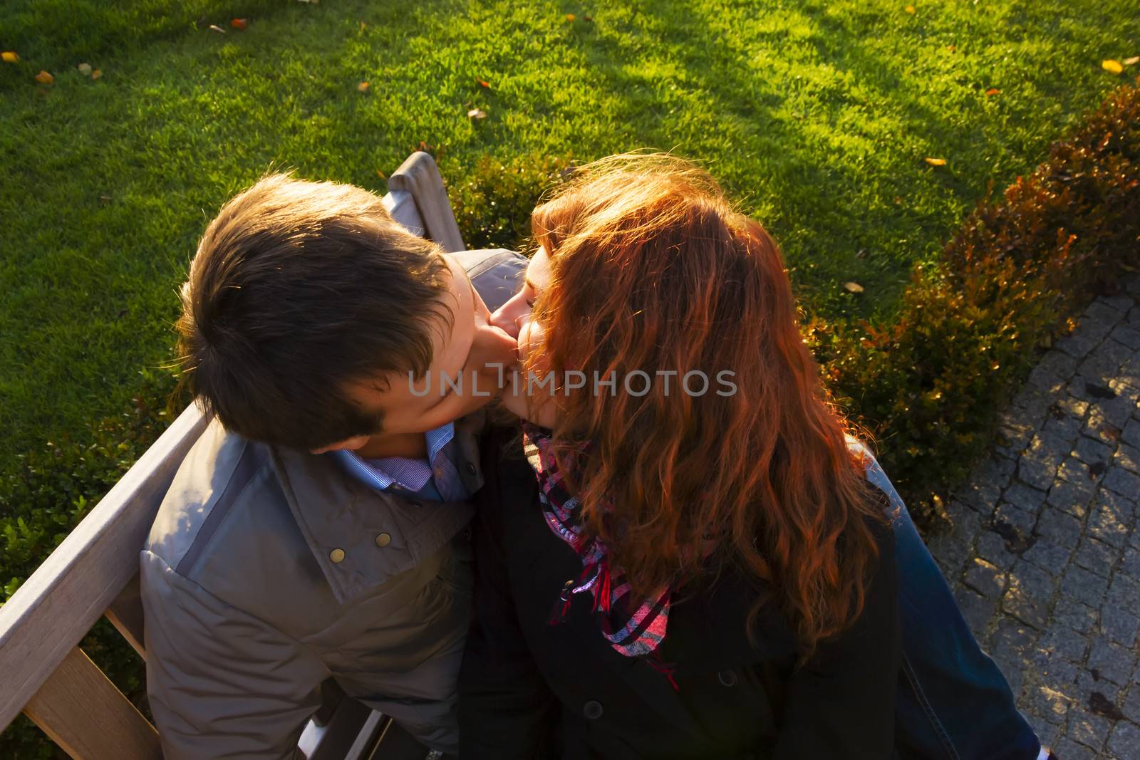 Outdoor happy couple in love, Museum Plein, autumn Amsterdam bac by Tetyana