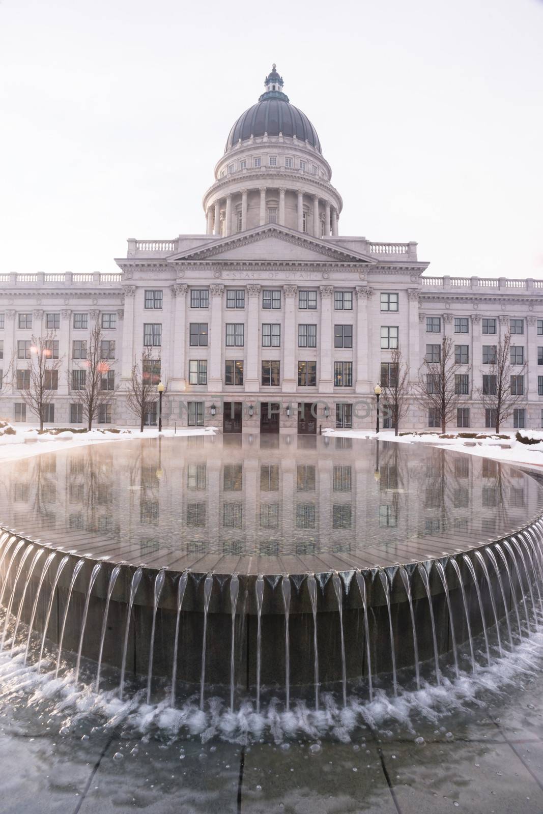 A fountain runs 24/7 on the grounds of Utah's State Capital