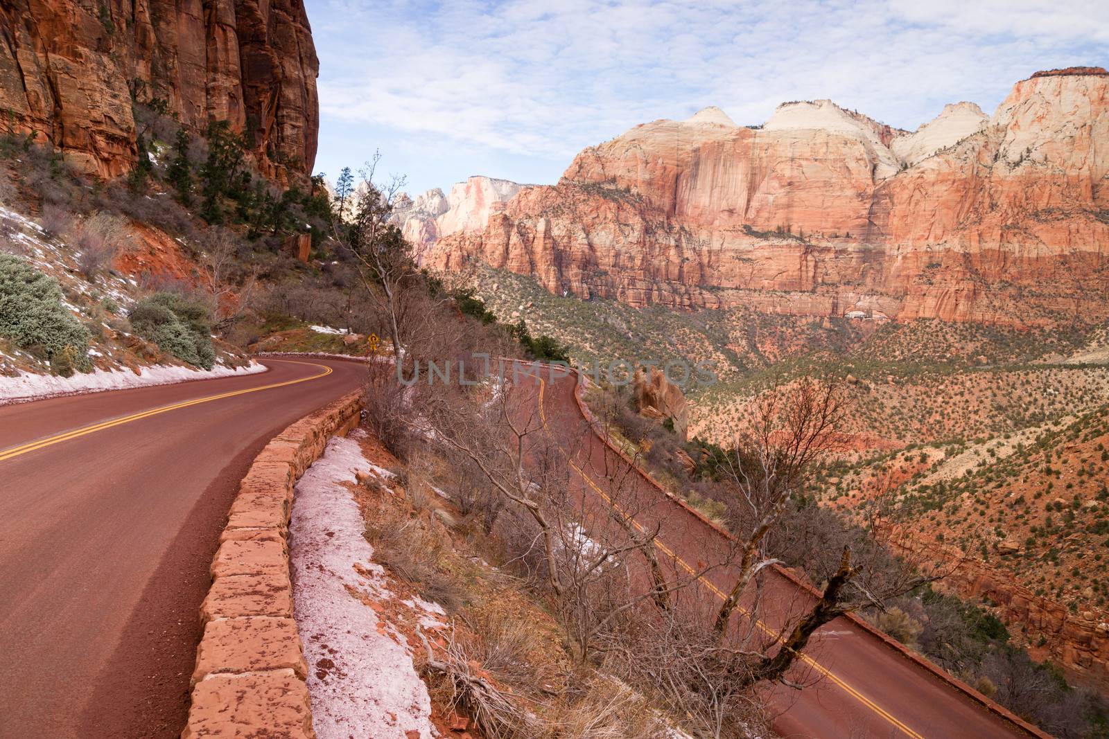Highway 9 Zion Park Blvd Curves Through Rock Mountains by ChrisBoswell