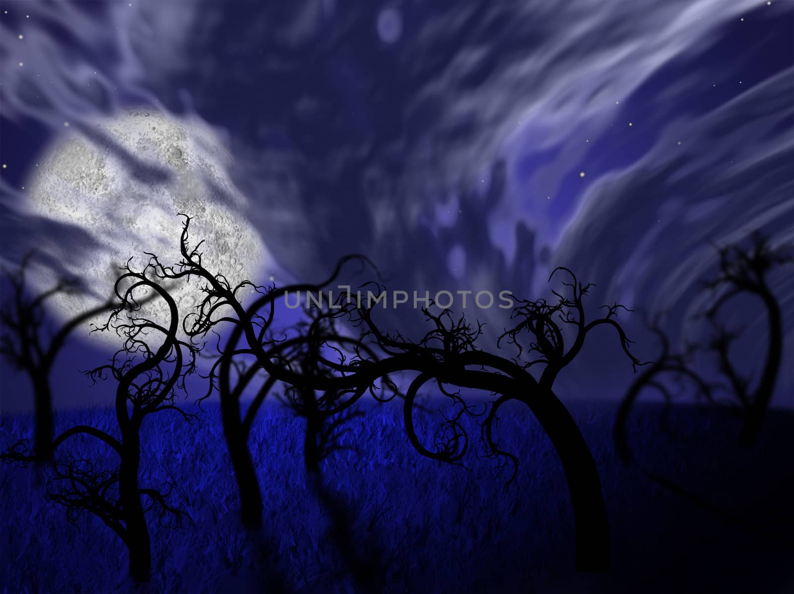 Illustration of night forest with full moon by ankarb