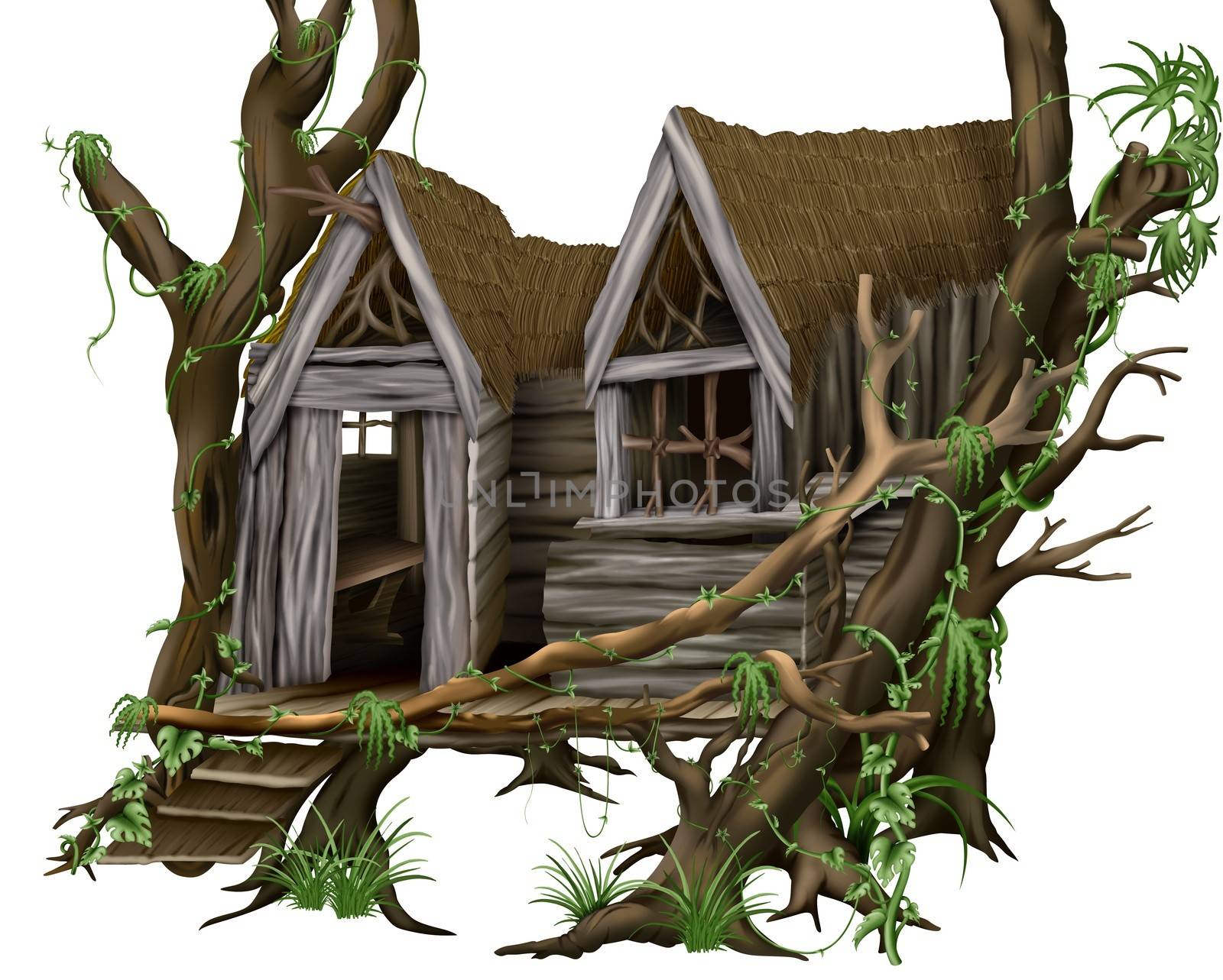 Jungle Hut - Tropical Building, Bitmap Illustration