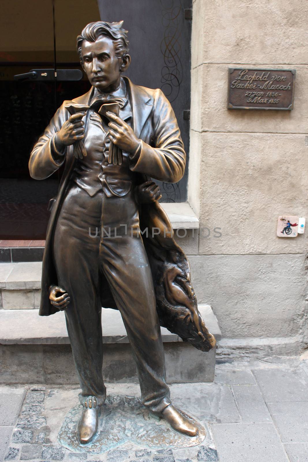 monument of founder of masochism Leopold Ritter von Sacher-Masoch in Lvov city