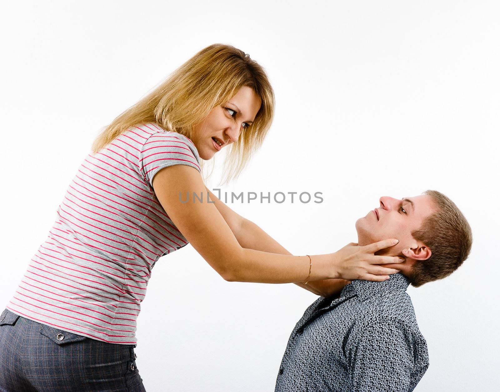 young woman fighting with a man. family quarrel