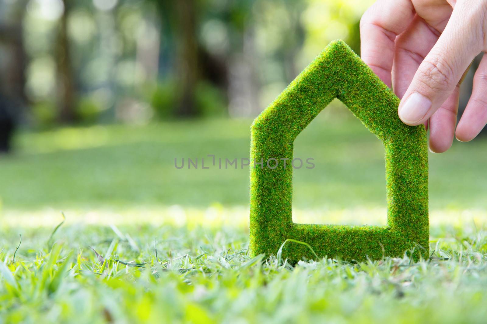 hand holding green house icon concept