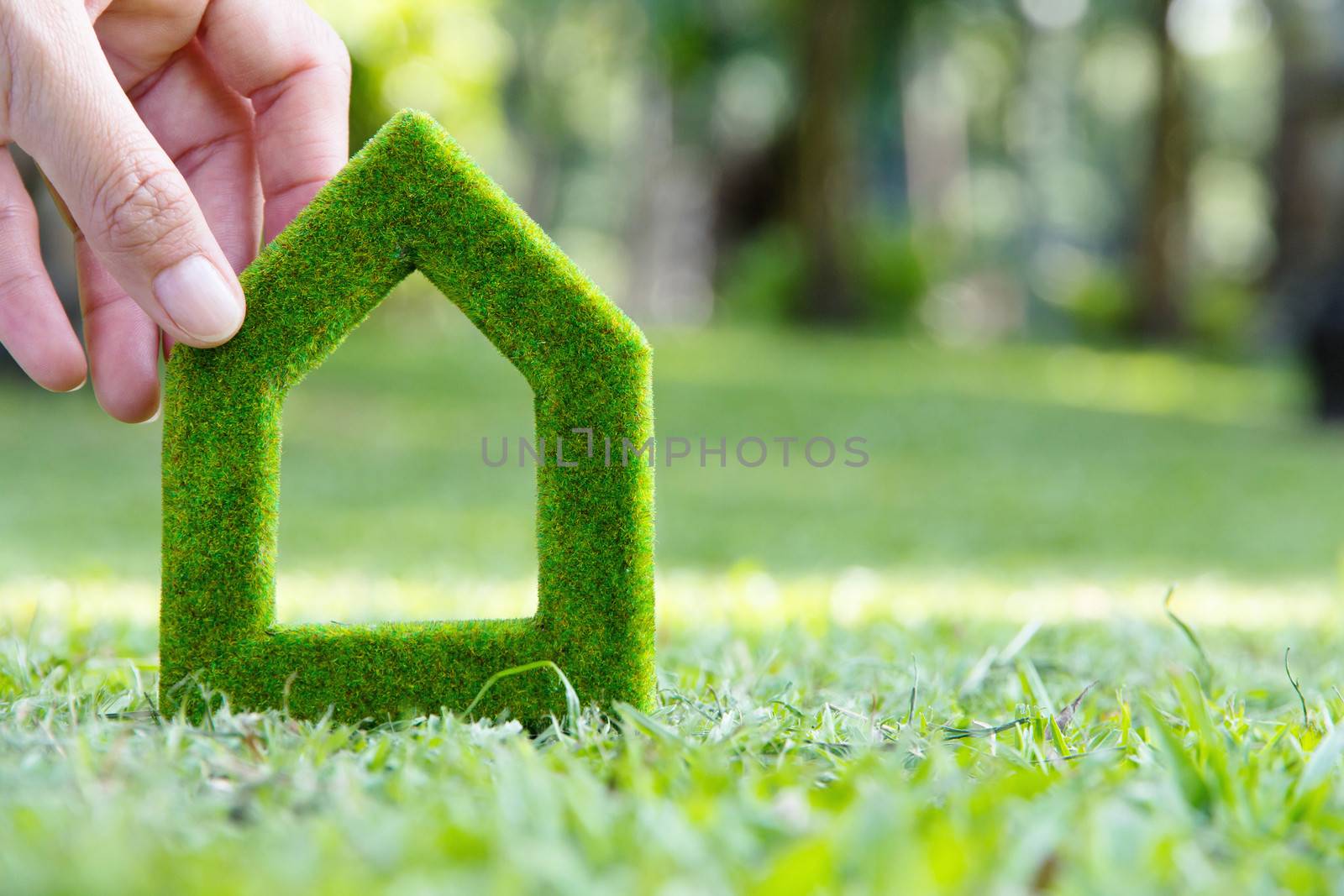 hand holding green house icon concept