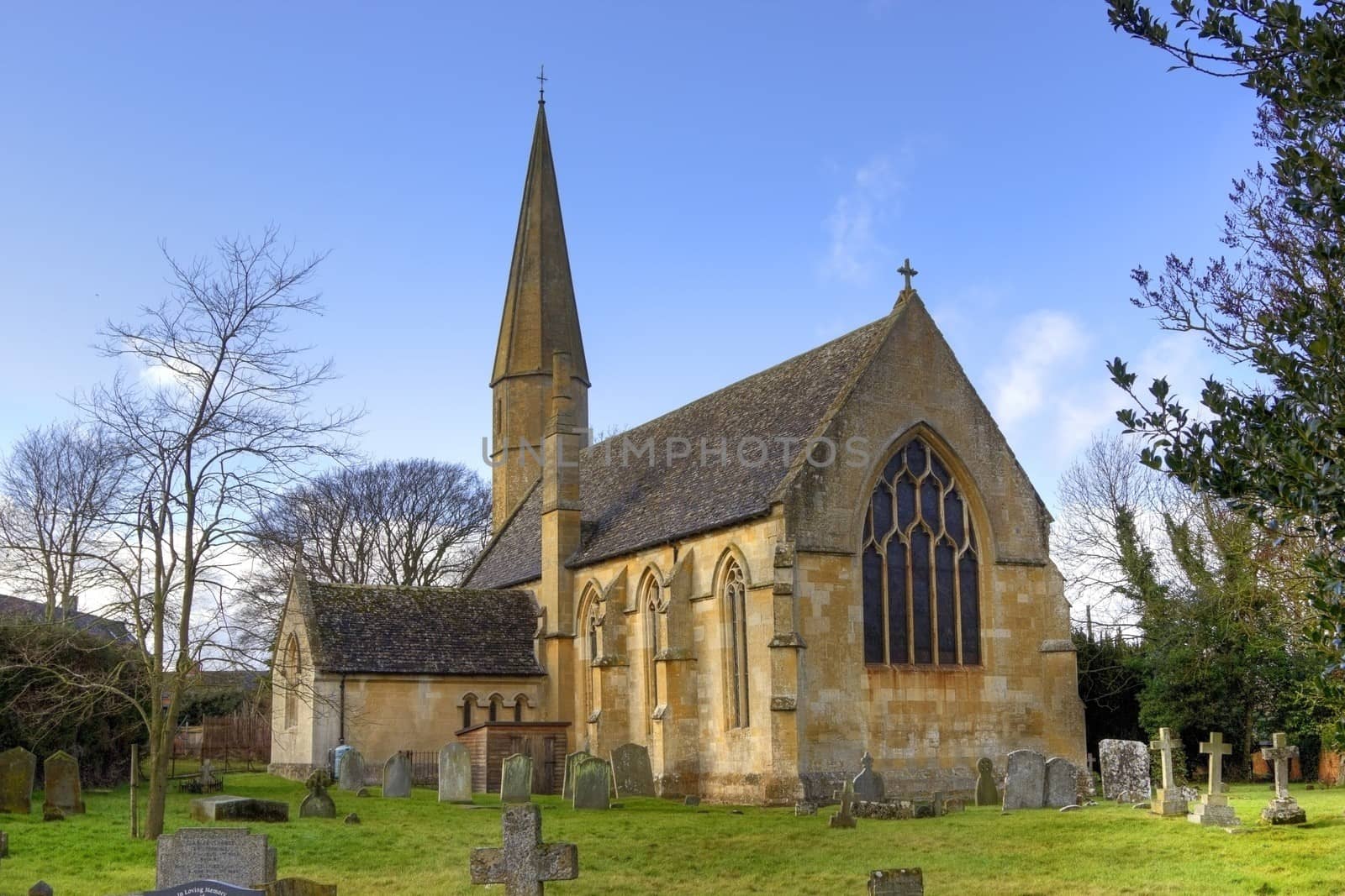 Small Cotswold stone church at Sedgeberrow, Worcestershire, England.