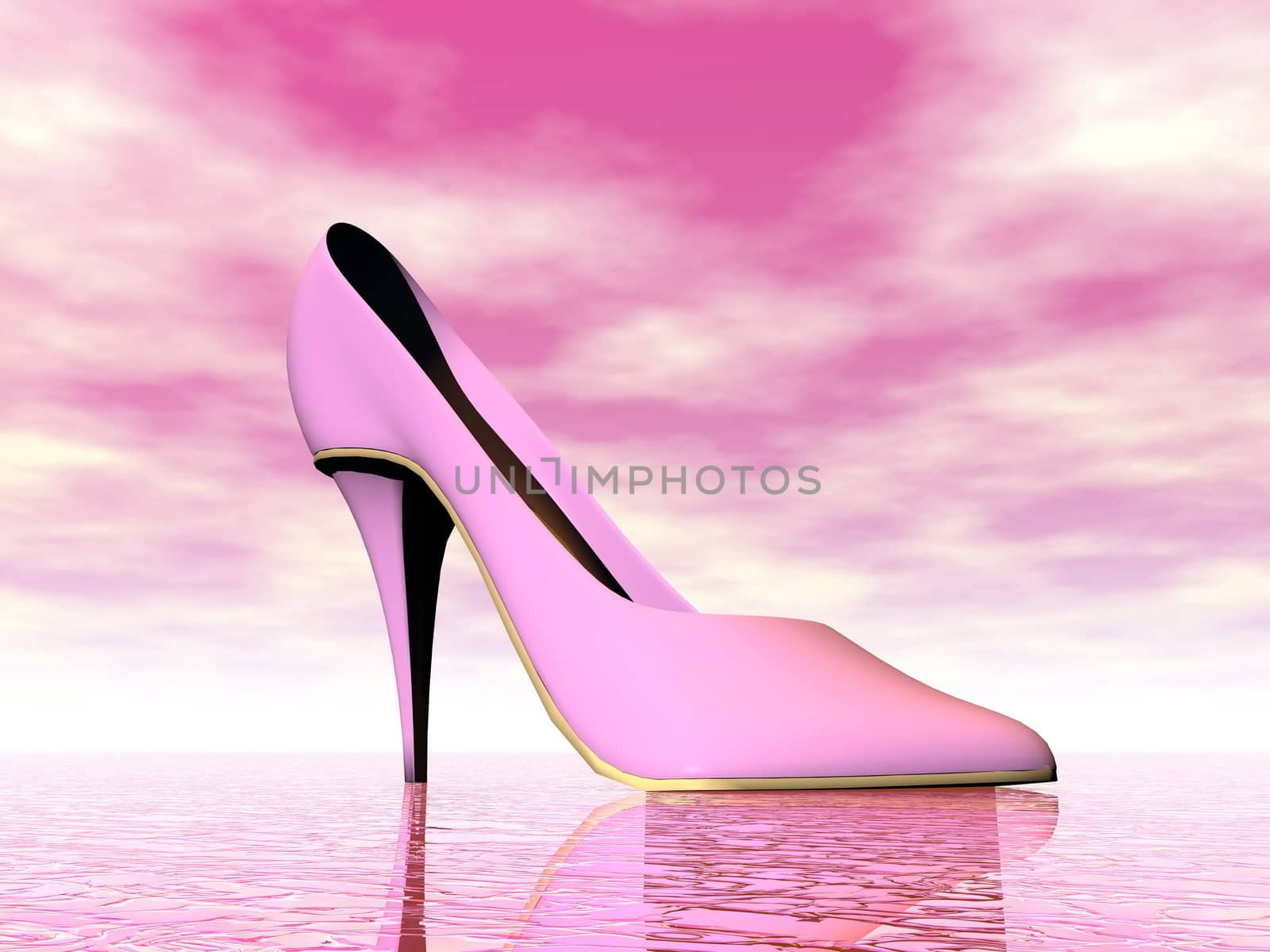 One pink high heel by cloudy day