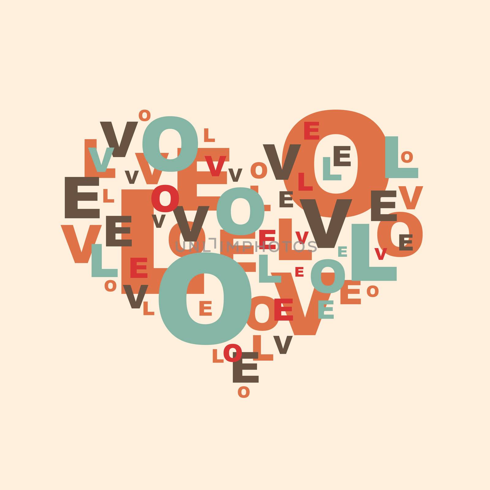 Heart consisting of letters. The concept of Valentine's Day