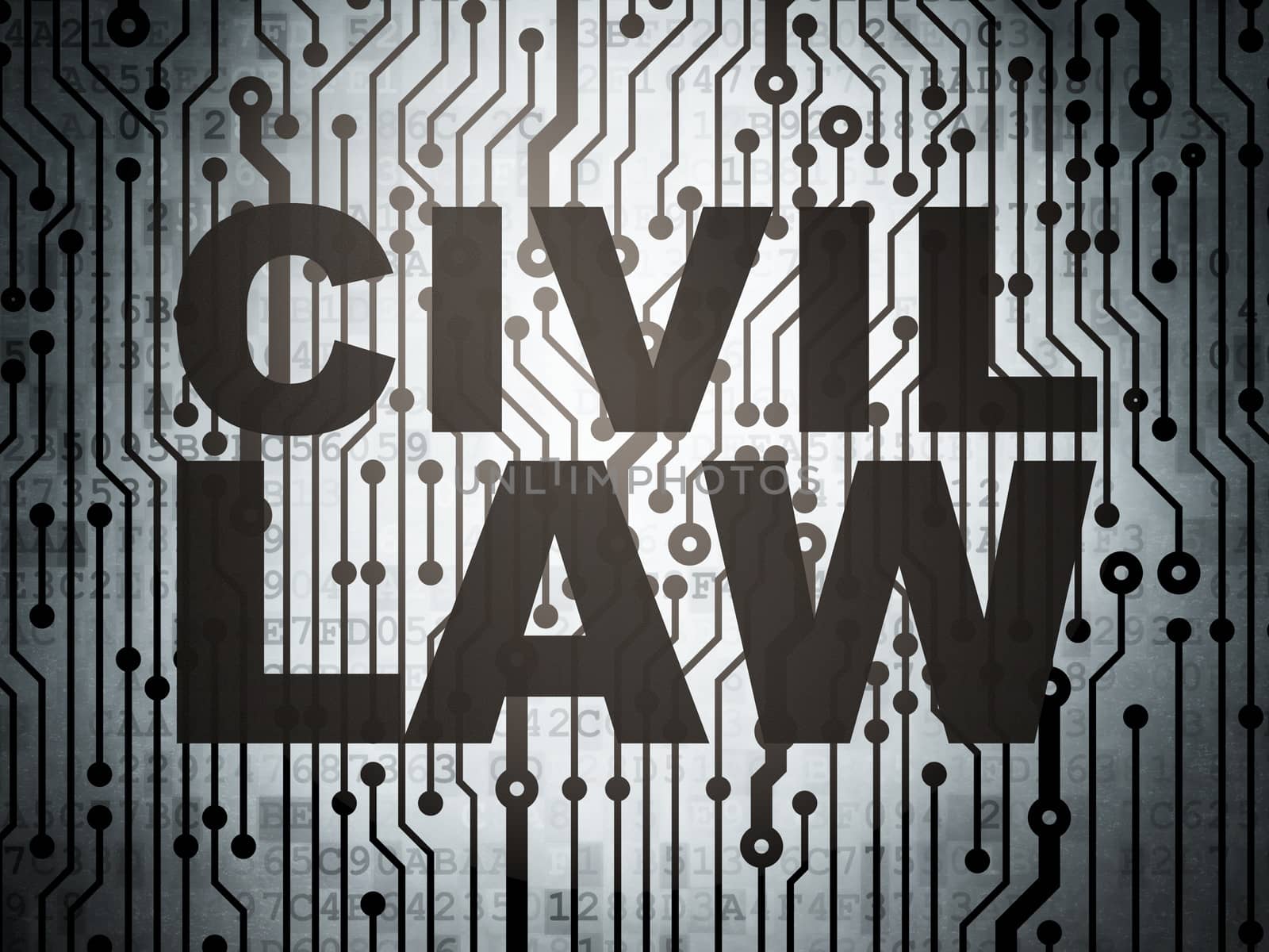 Law concept: circuit board with  word Civil Law, 3d render