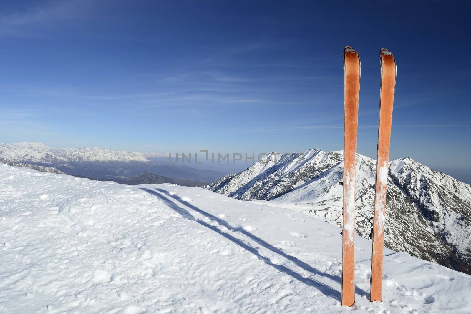 Back country ski in scenic alpine backgrounds