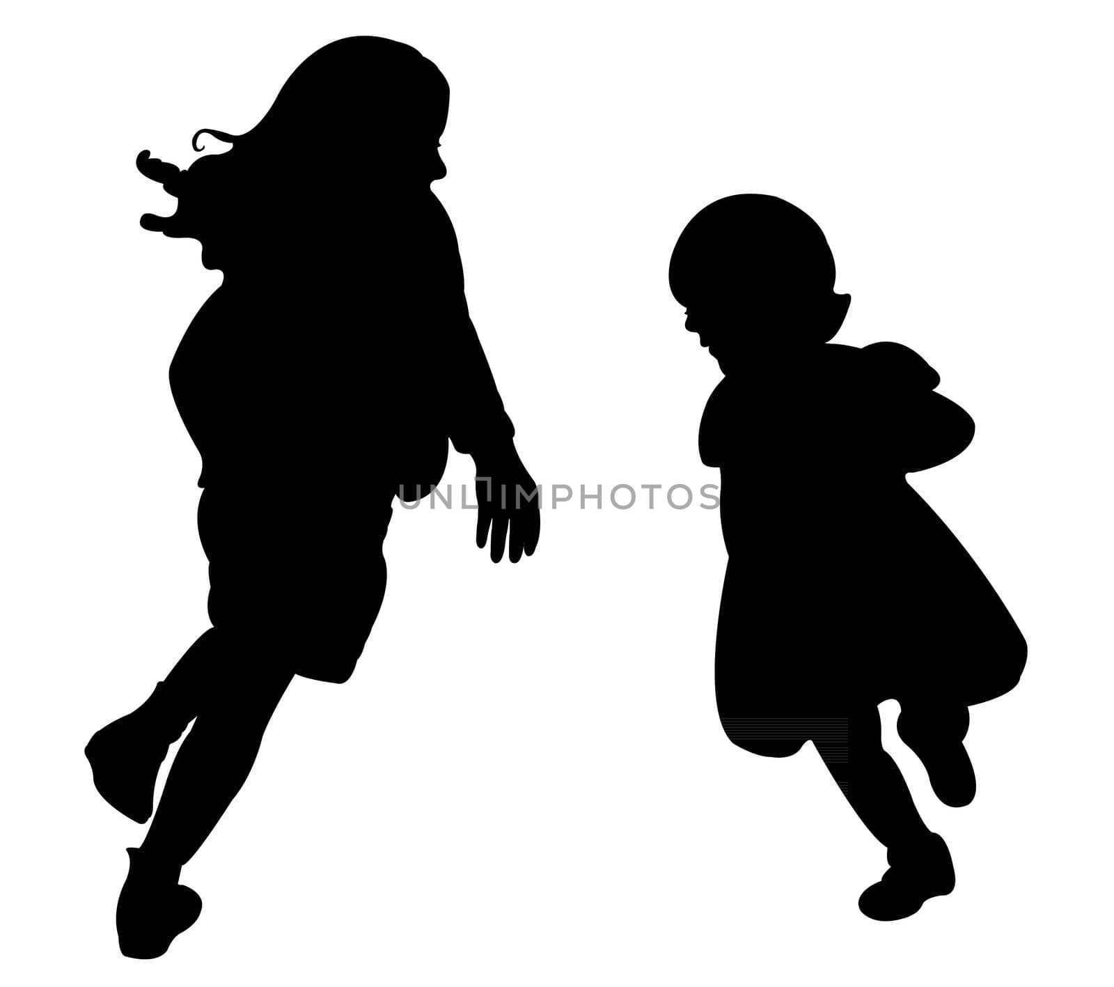 happy sisters playing, silhouette vector by Dr.G