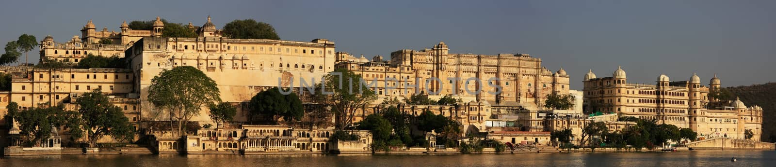 Panorama of City Palace complex, Udaipur, Rajasthan, India