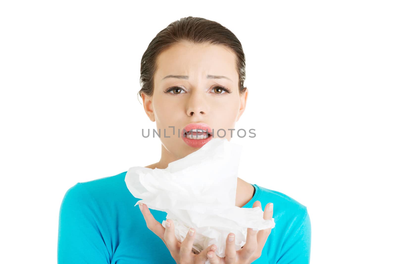 Young woman with tissue - sneezing by BDS