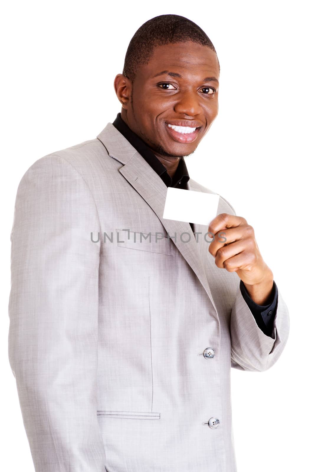 Businessman with blank business card by BDS