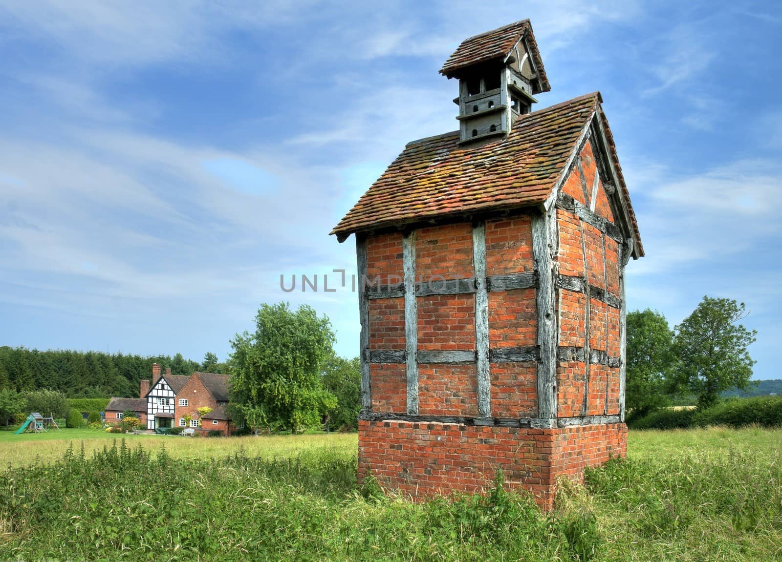 Timber-frame and brick dovecote, Hanbury, Worcestershire, England.