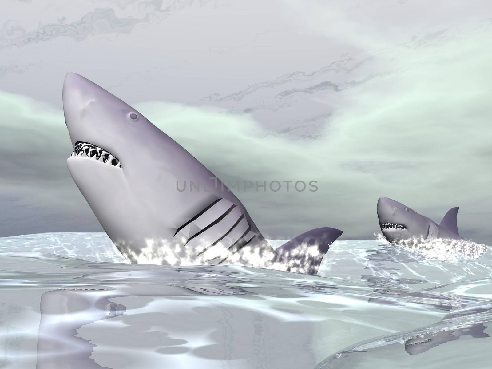 Sharks - 3D render by Elenaphotos21