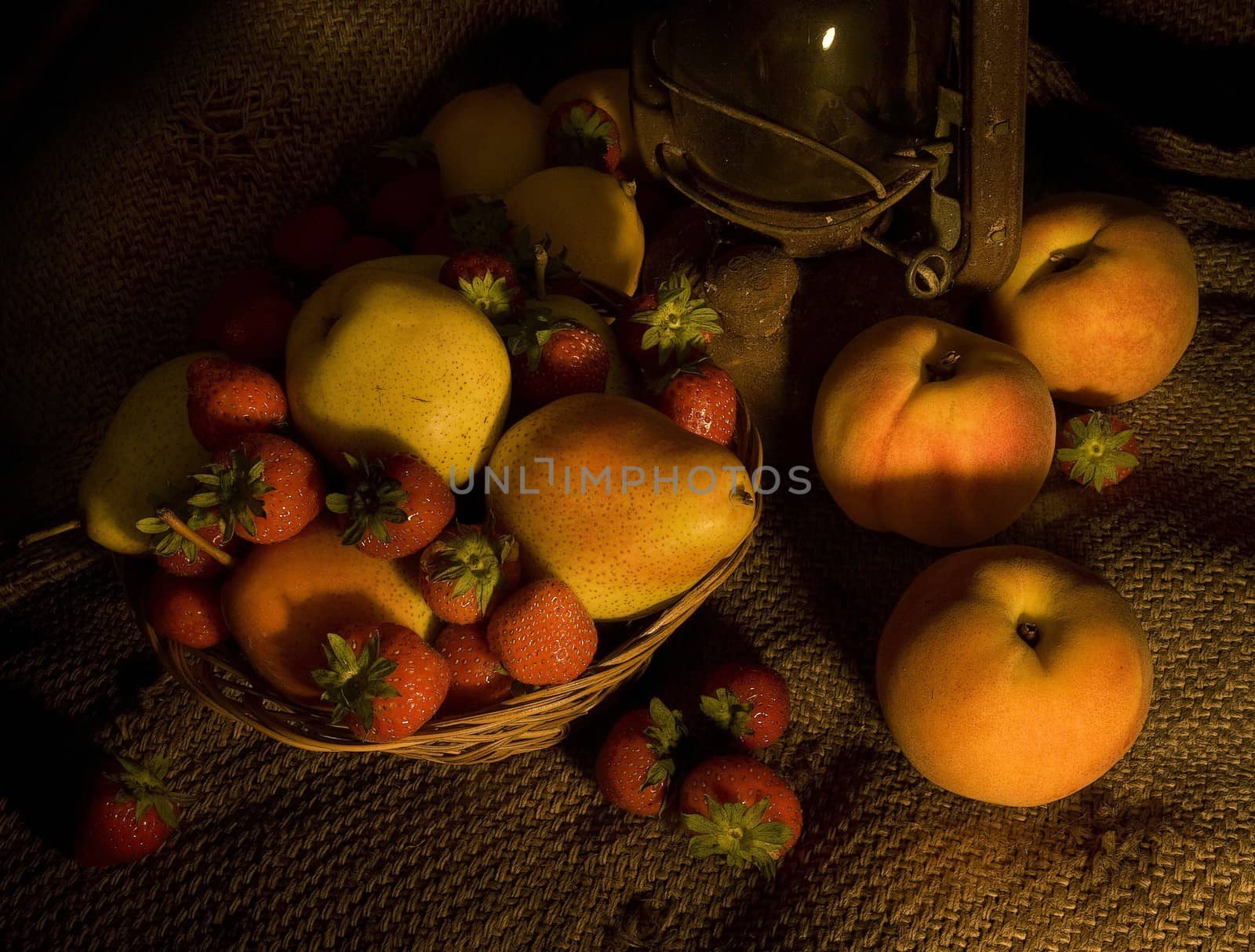 Fruit on Hessian by andrewroland