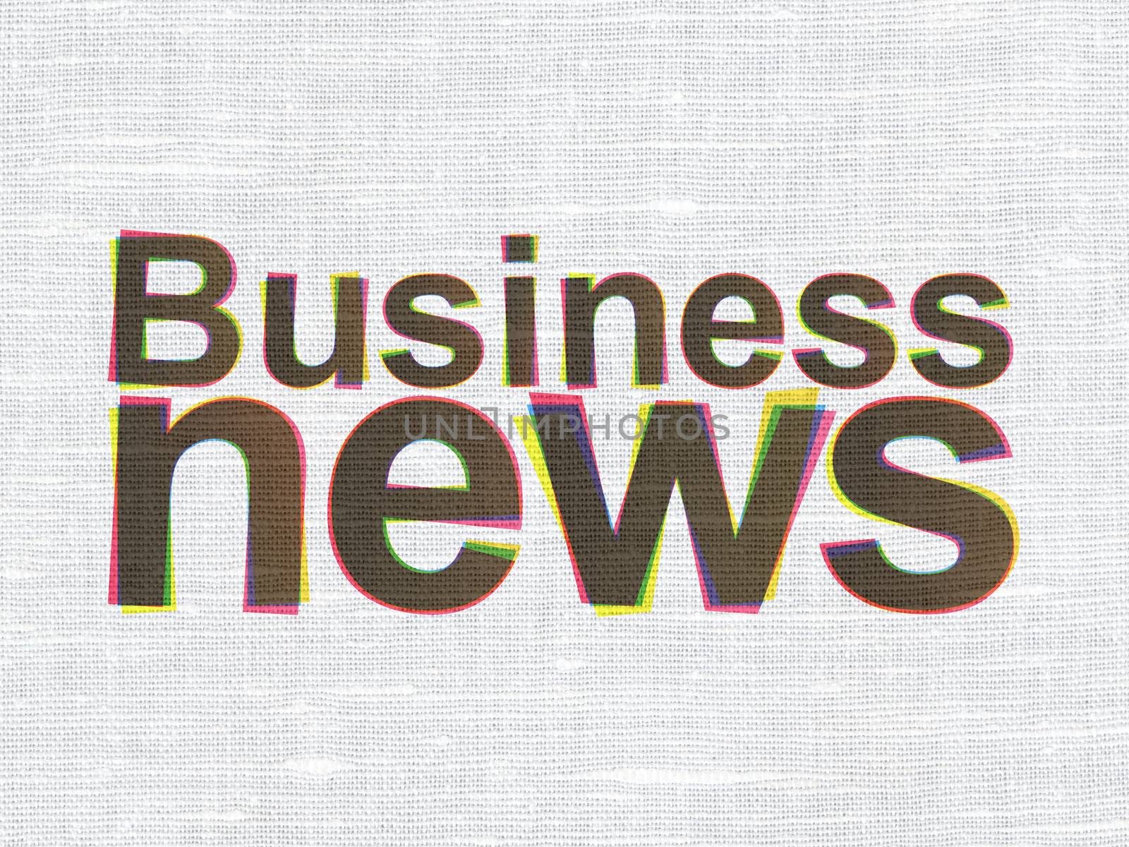 News concept: CMYK Business News on linen fabric texture background, 3d render