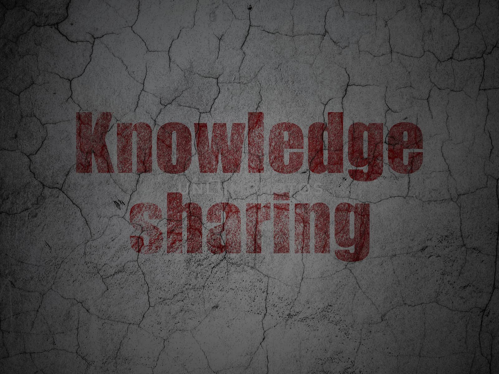 Education concept: Red Knowledge Sharing on grunge textured concrete wall background, 3d render