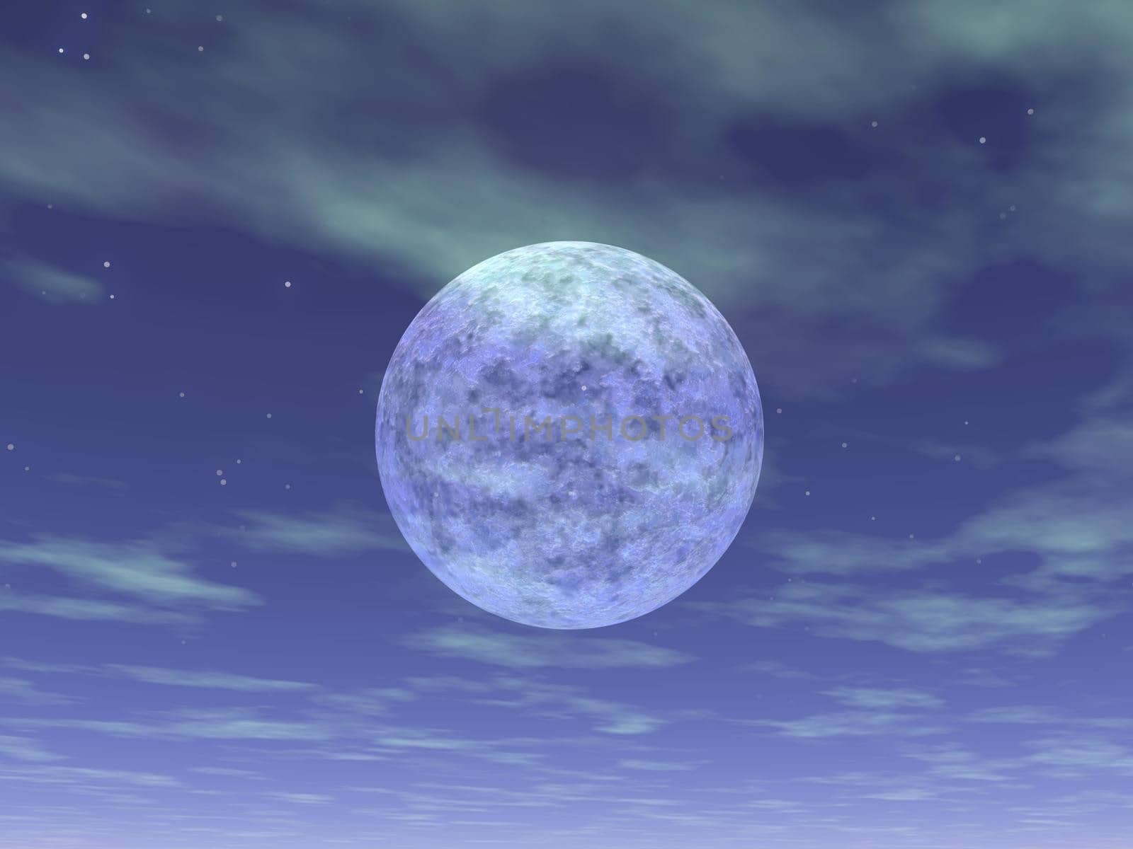 Beautiful full moon in cloudy blue sky