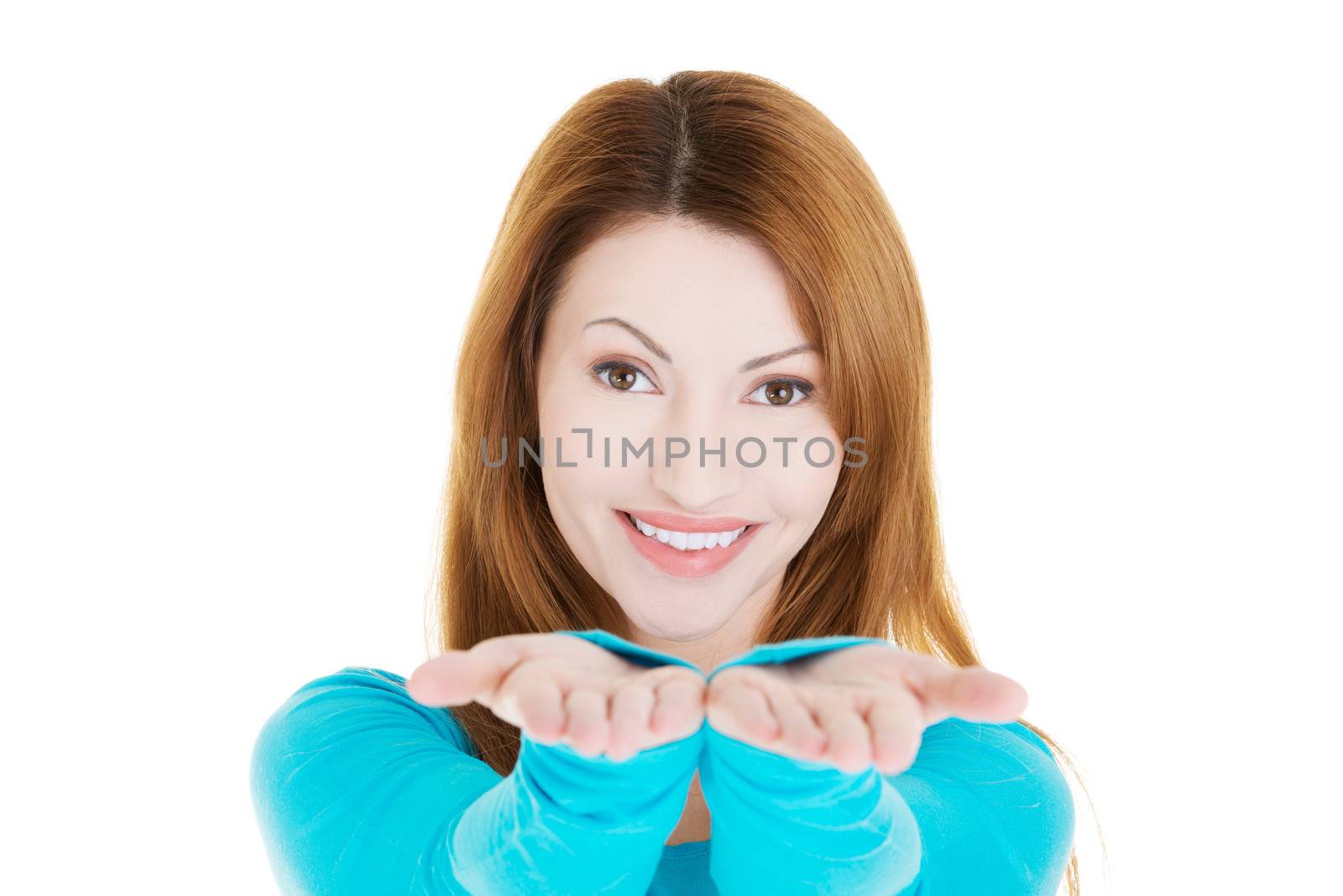 Happy , excited woman presenting copy space by BDS